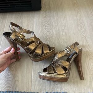 Y2K Steve Madden Strappy Gold Platform Heels